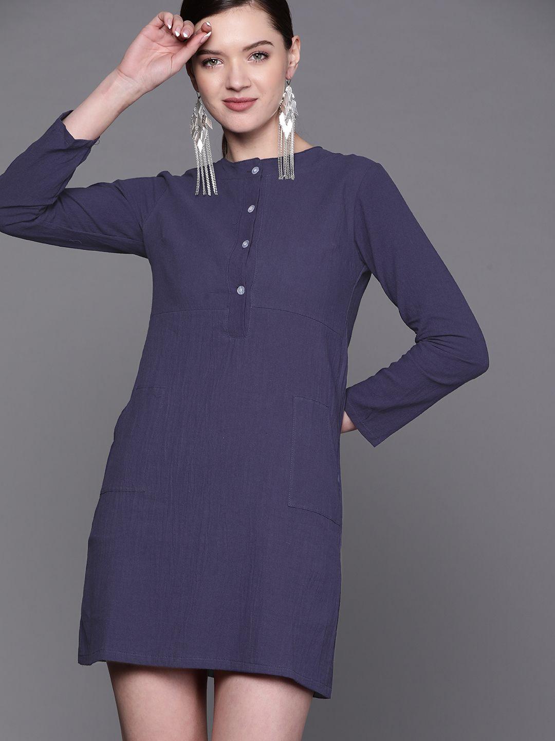 jc mode navy blue solid shirt mini dress