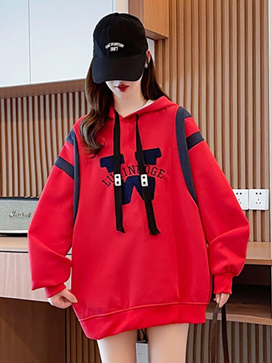 jc mode typography printed hooded drop shoulder sleeves cotton longline sweatshirt