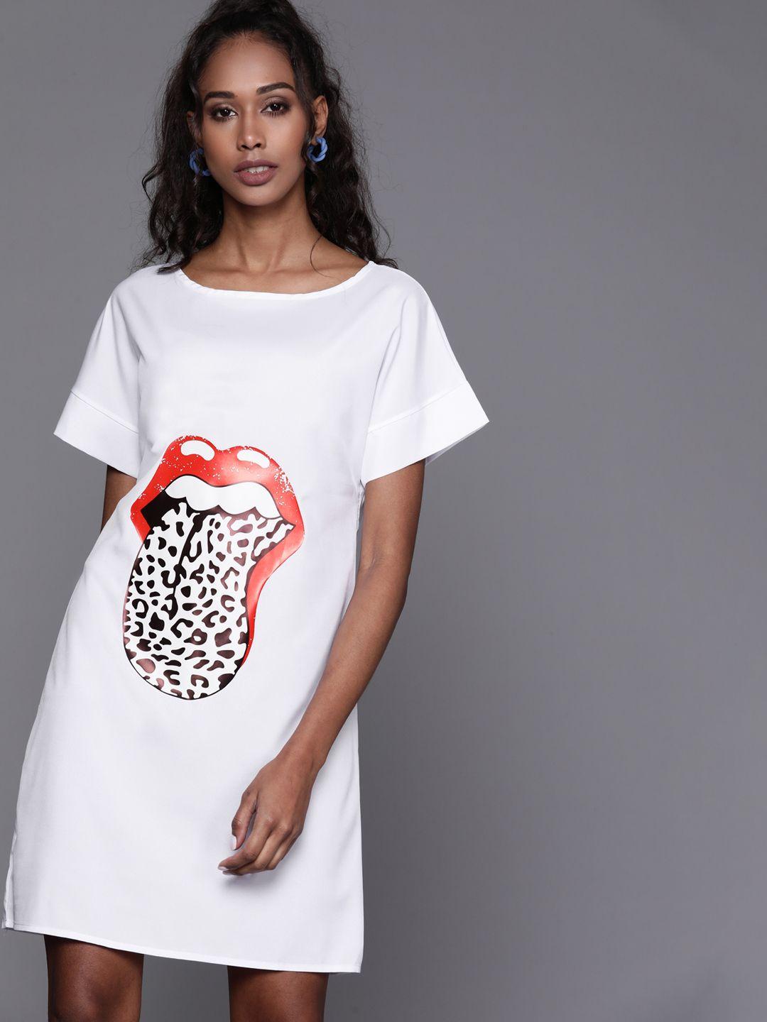 jc mode white & red the rolling stones printed t-shirt dress