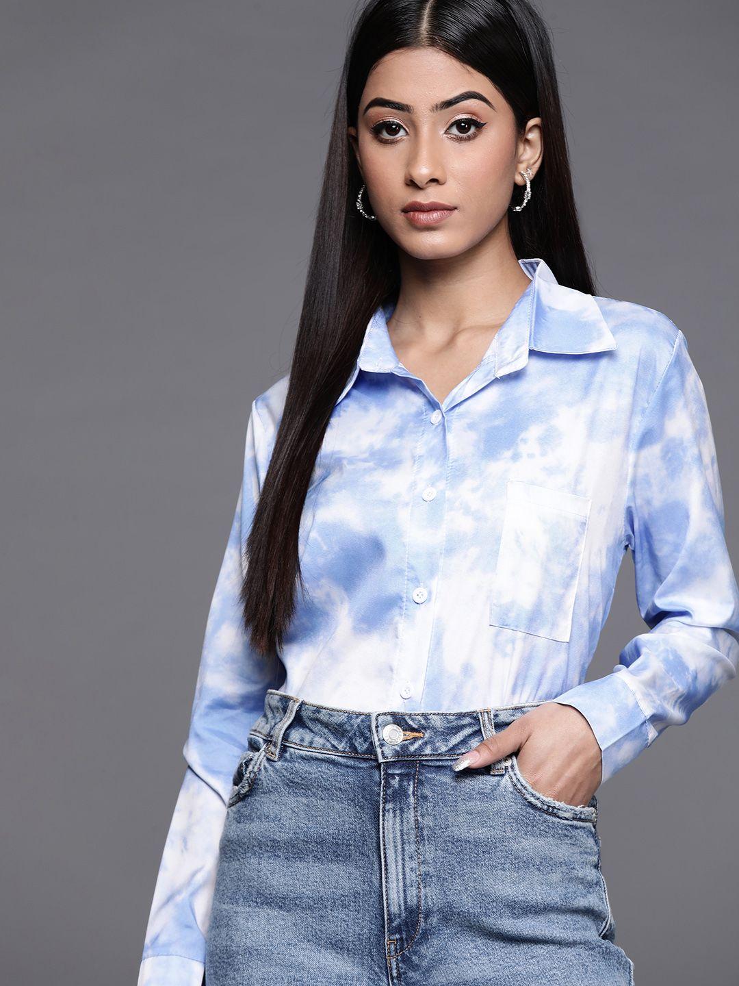 jc mode women blue & white dyed casual shirt