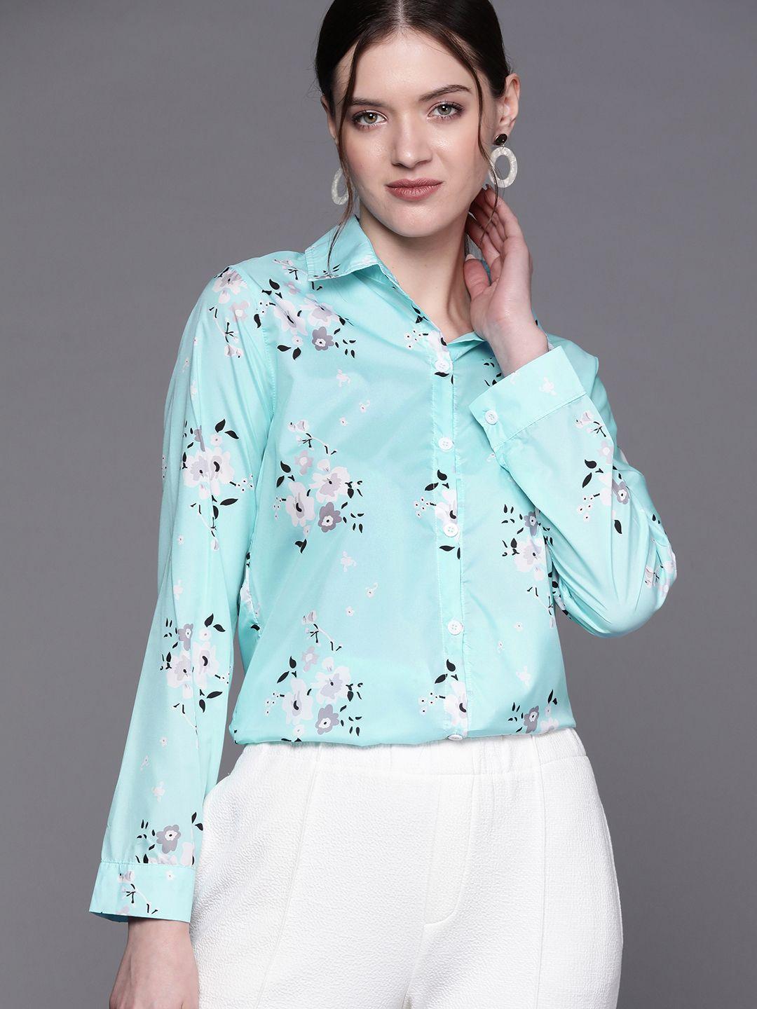 jc mode women blue floral printed casual shirt