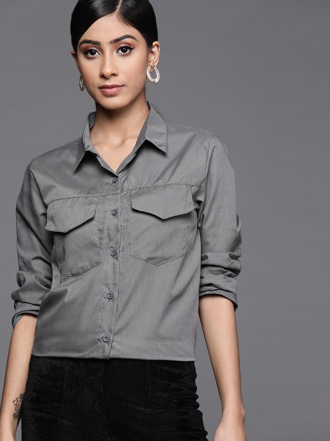 jc mode women grey solid casual shirt