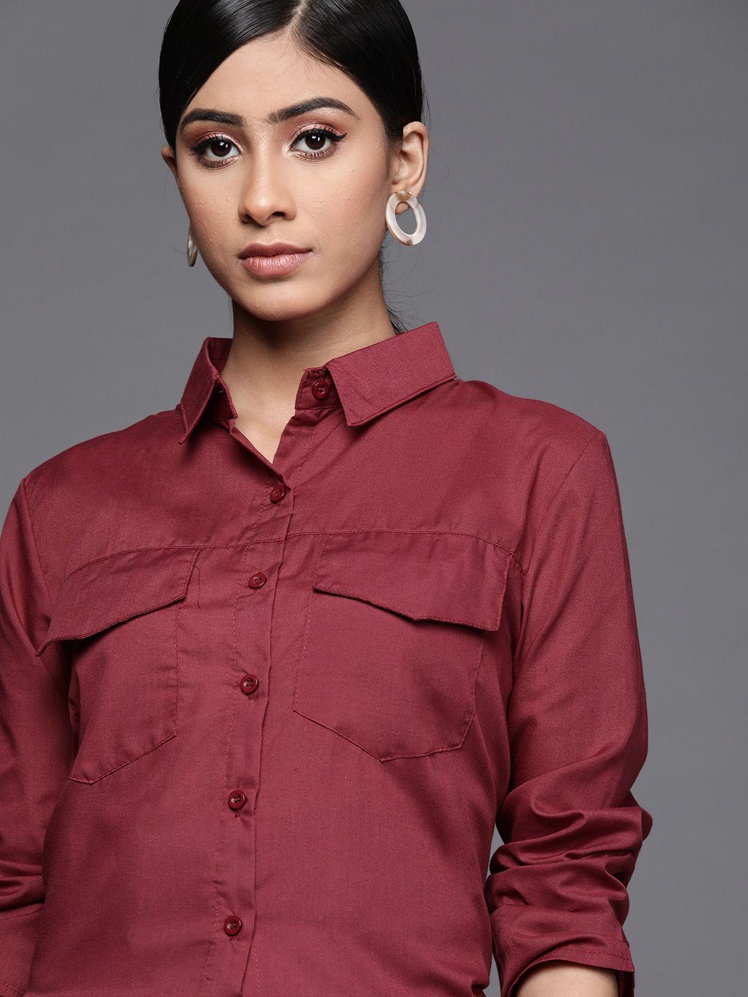 jc mode women maroon solid casual shirt