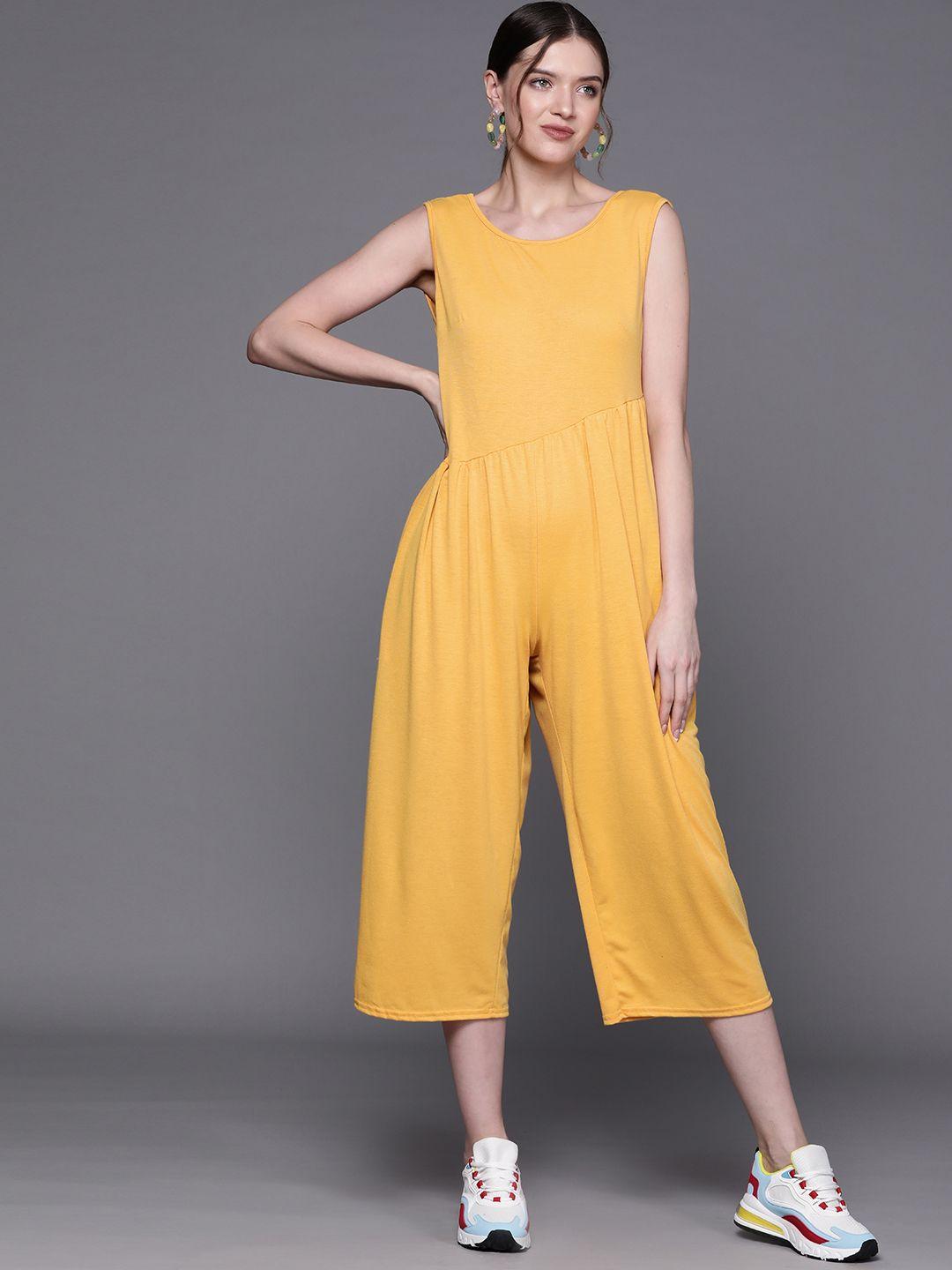 jc mode yellow solid pure cotton basic jumpsuit