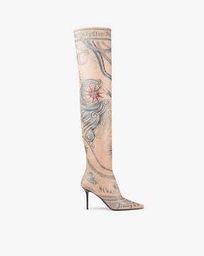 jc x jean paul gaultier tattoo printed leather over the knee boot 90