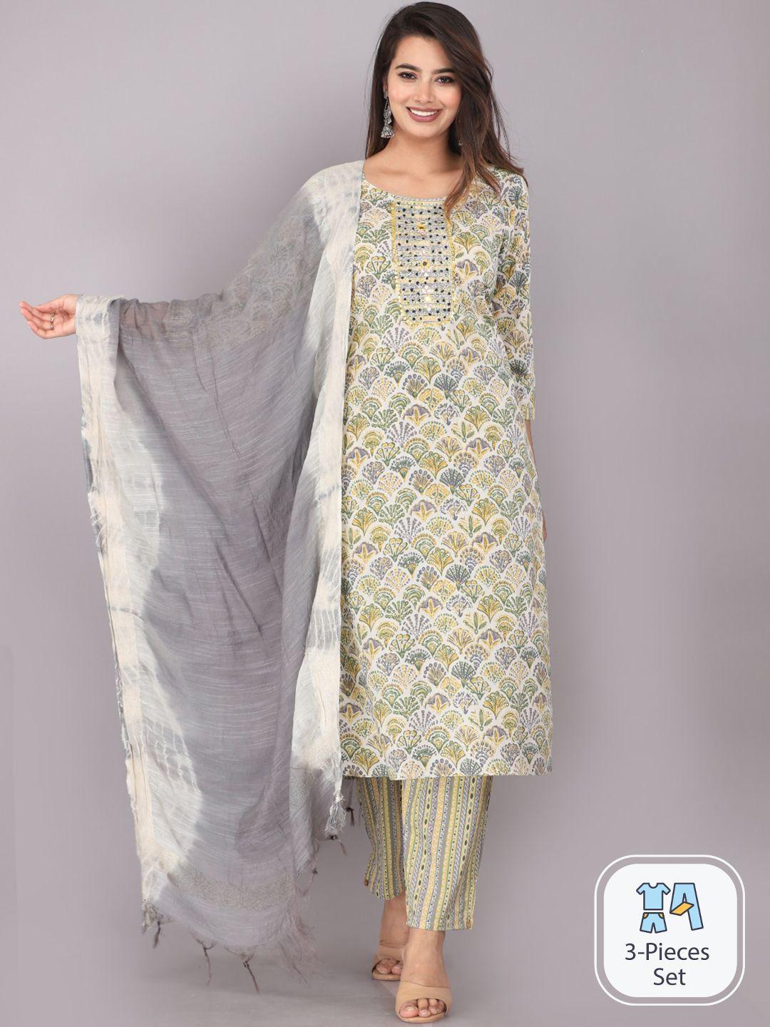 jc4u ethnic motifs printed pure cotton regular kurta with trousers & with dupatta