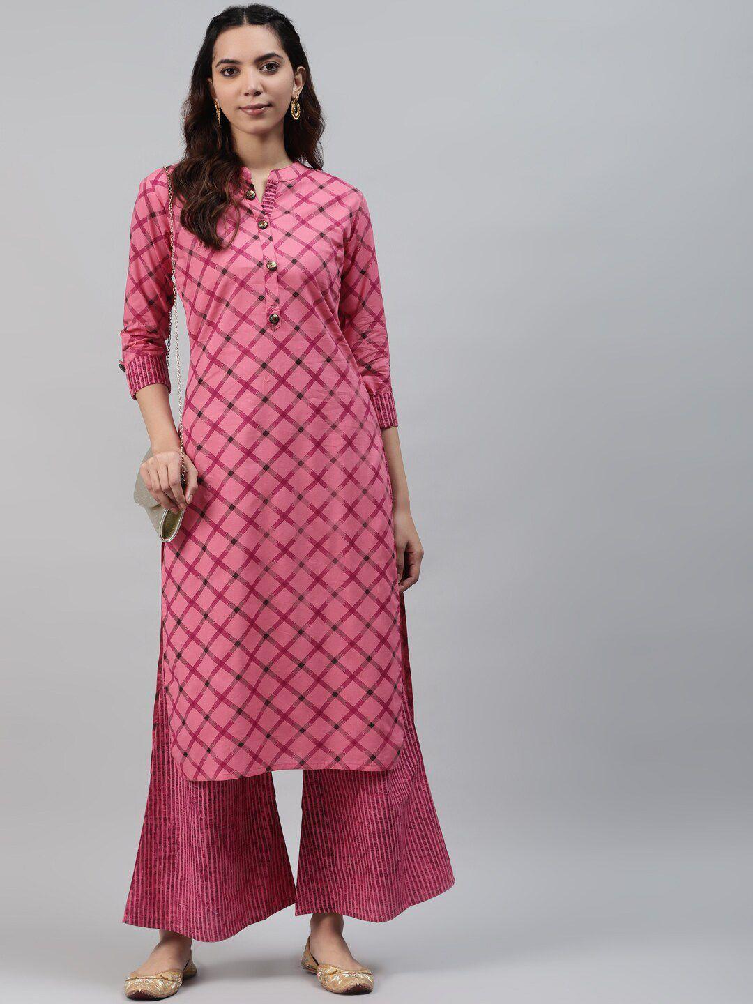 jc4u checked regular pure cotton straight kurta with palazzos