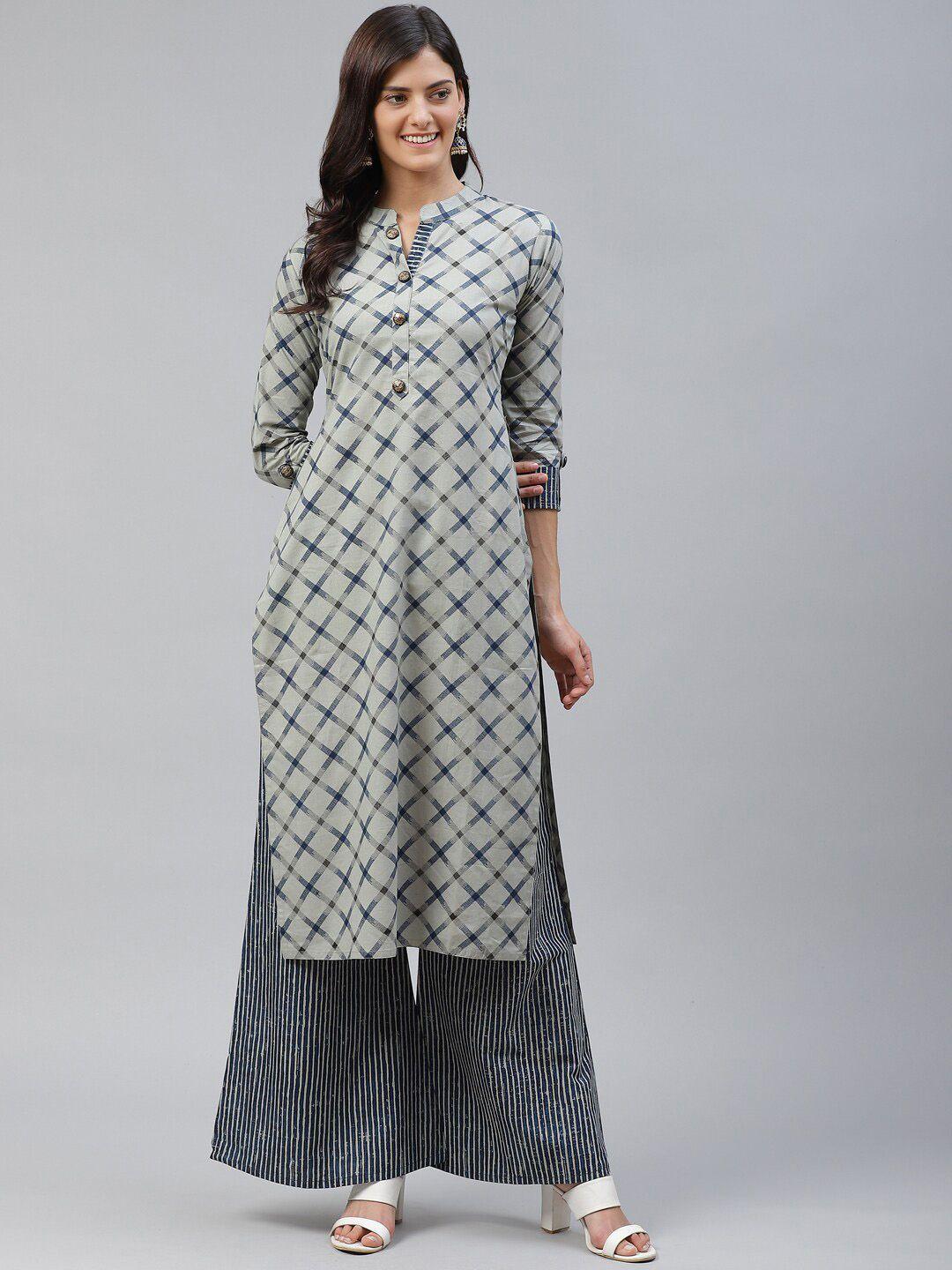 jc4u checked regular pure cotton straight kurta with palazzos