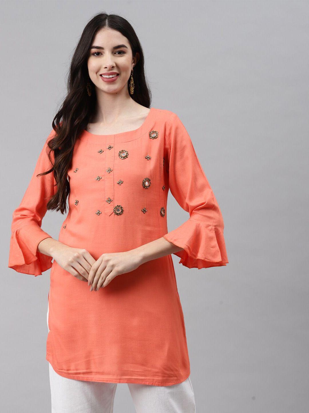 jc4u embellished bell sleeves longline top