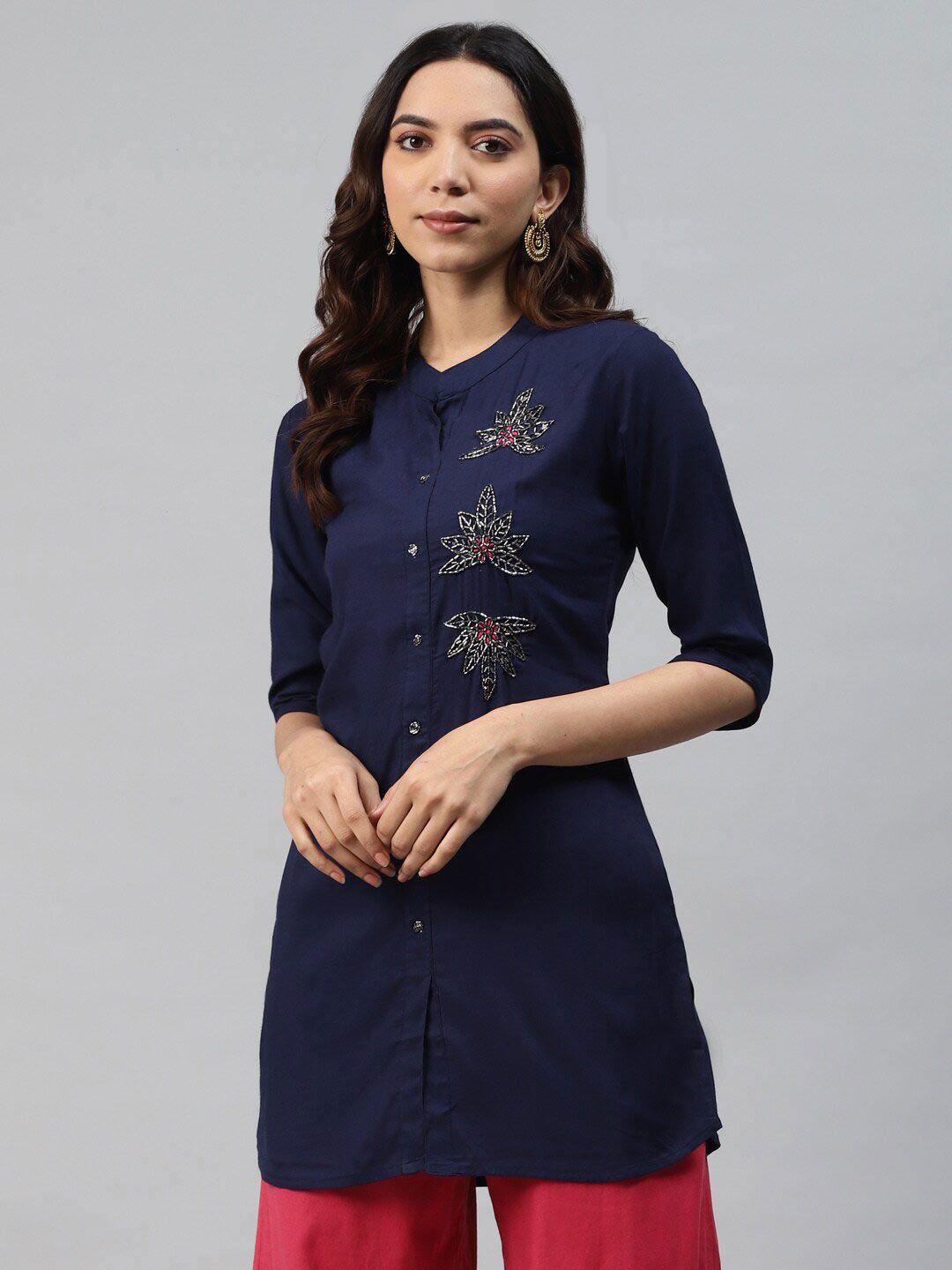 jc4u embellished mandarin collar shirt style longline top