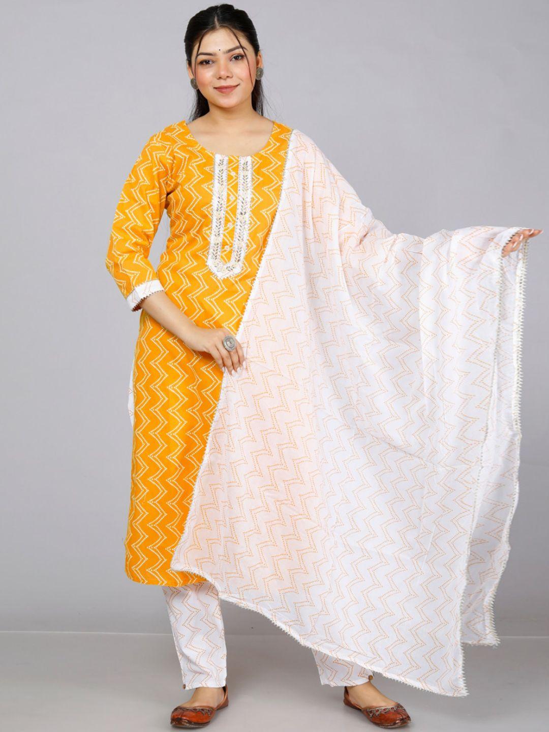 jc4u ethnic motif printed regular gotta patti kurta with trousers & with dupatta