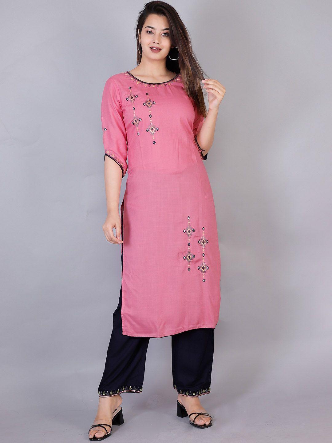 jc4u ethnic motifs embroidered mirror work straight kurta with trousers