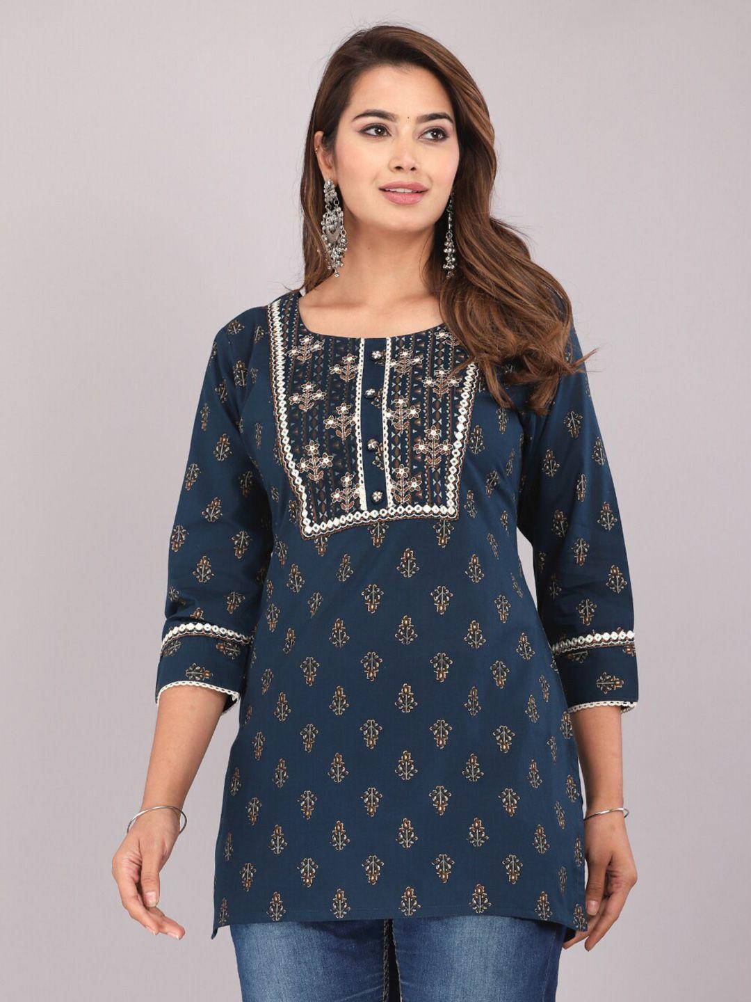 jc4u ethnic motifs printed embellished longline top