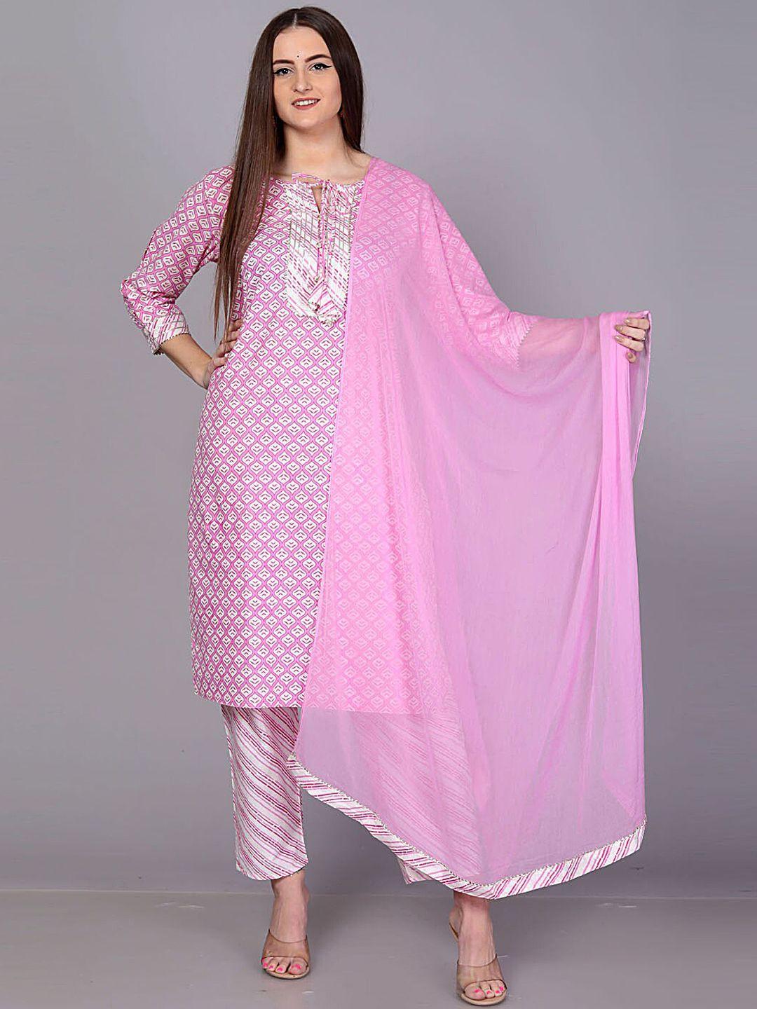 jc4u ethnic motifs printed gotta patti pure cotton kurta with trousers & dupatta