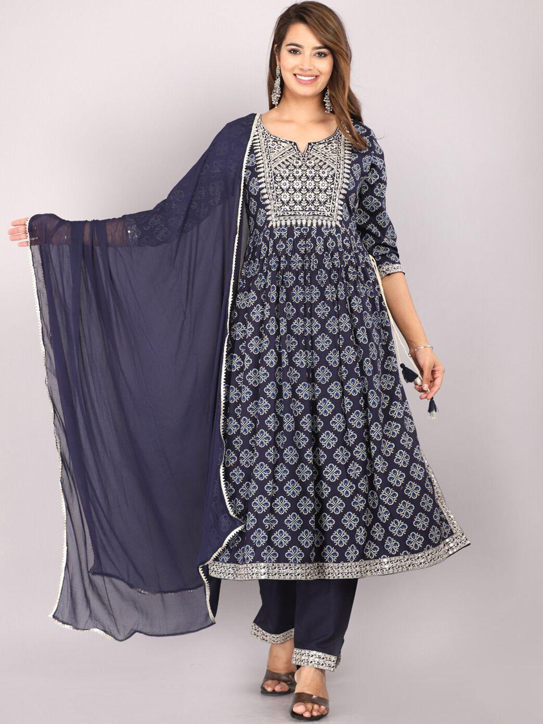 jc4u ethnic motifs printed gotta patti straight kurta with trousers & dupatta