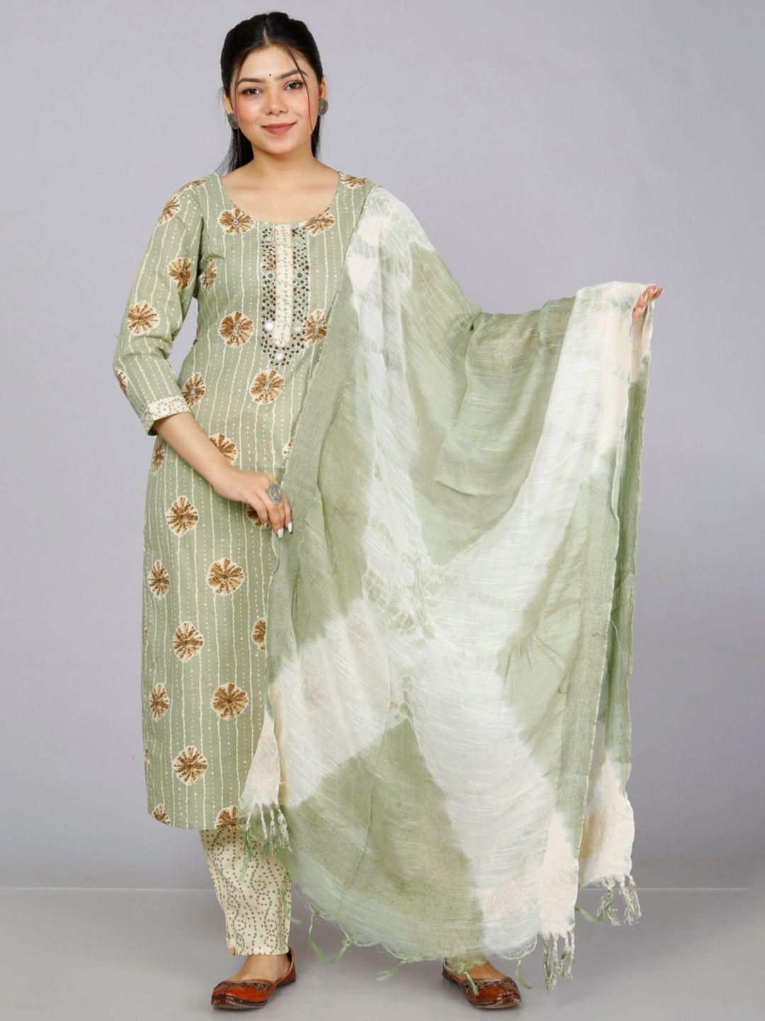 jc4u ethnic motifs printed mirror work pure cotton kurta with trousers & with dupatta