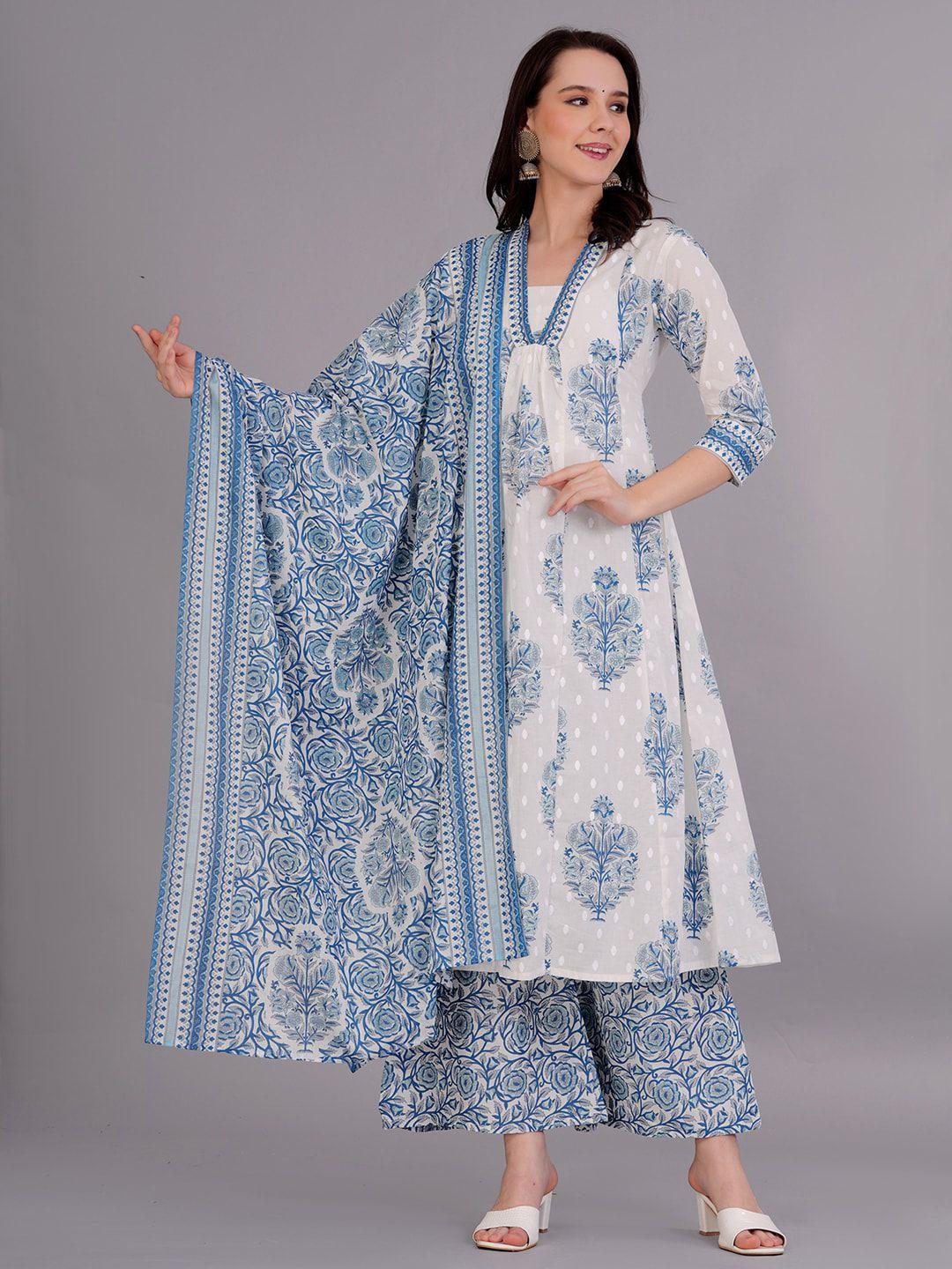 jc4u ethnic motifs printed pure cotton a-line kurta & palazzo with dupatta