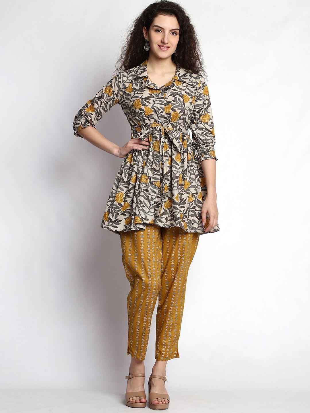 jc4u ethnic motifs printed pure cotton a-line kurti with trouser