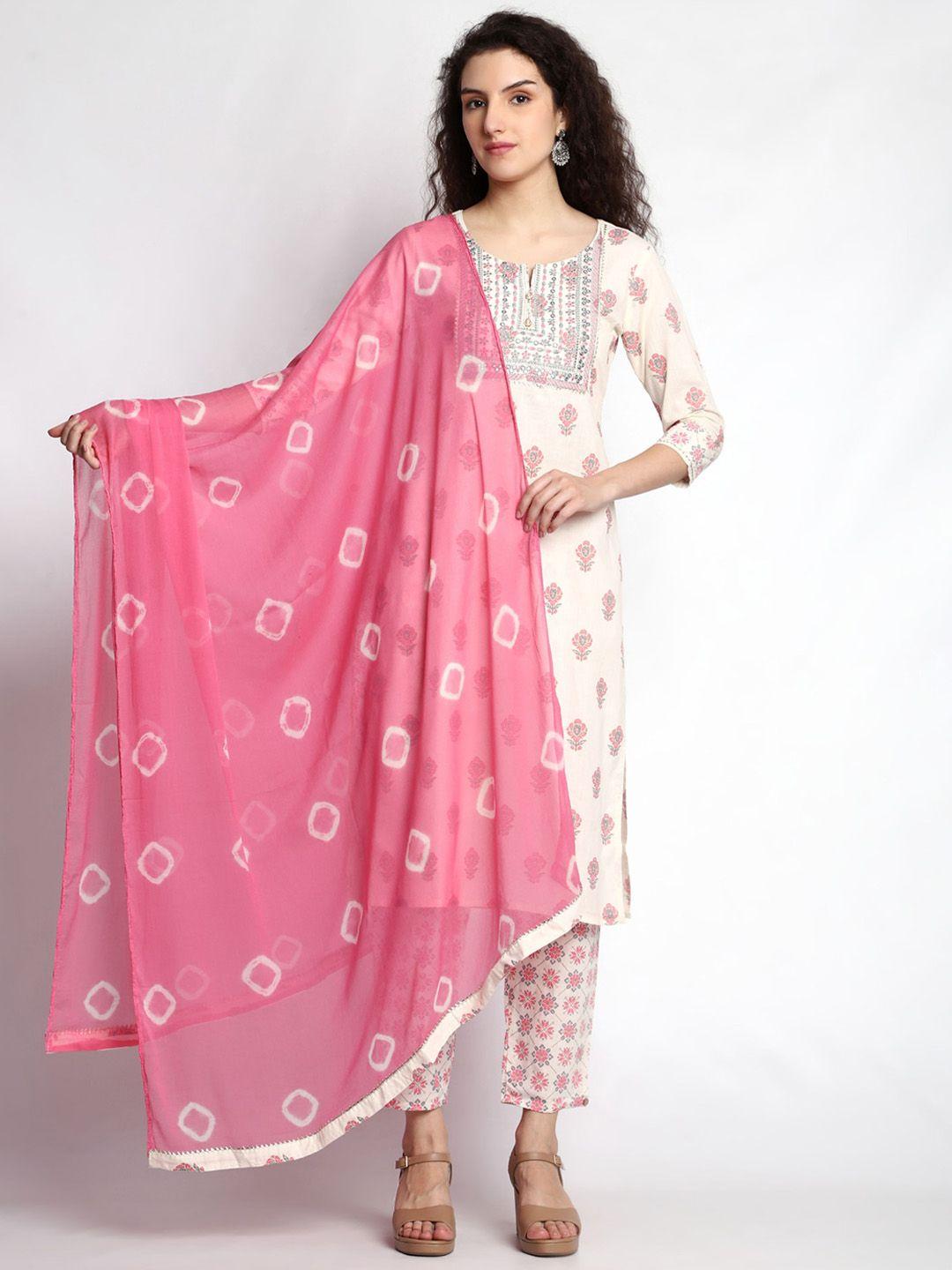 jc4u ethnic motifs printed regular pure cotton kurta & trousers with dupatta