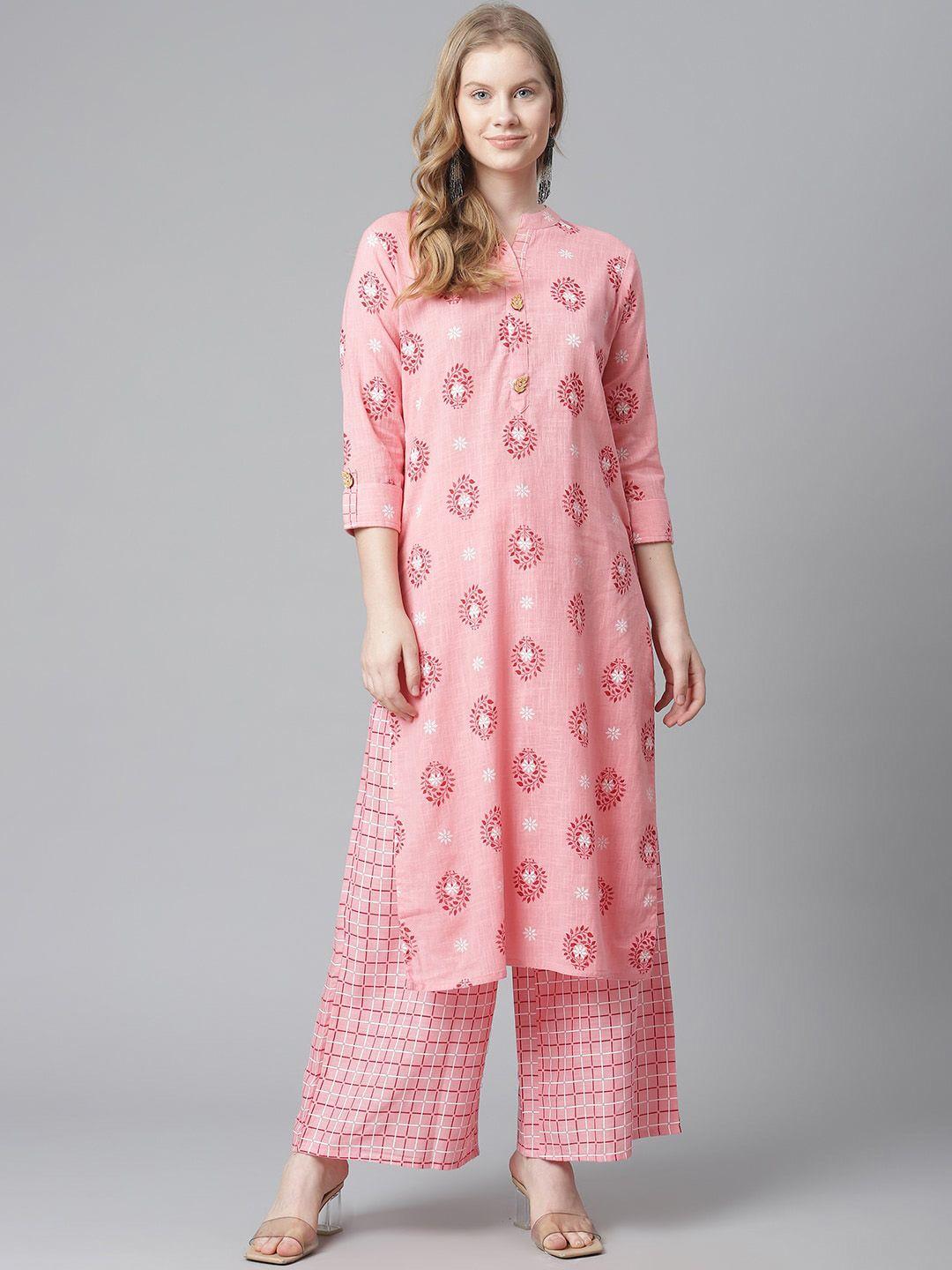 jc4u ethnic motifs printed regular pure cotton kurta with palazzos