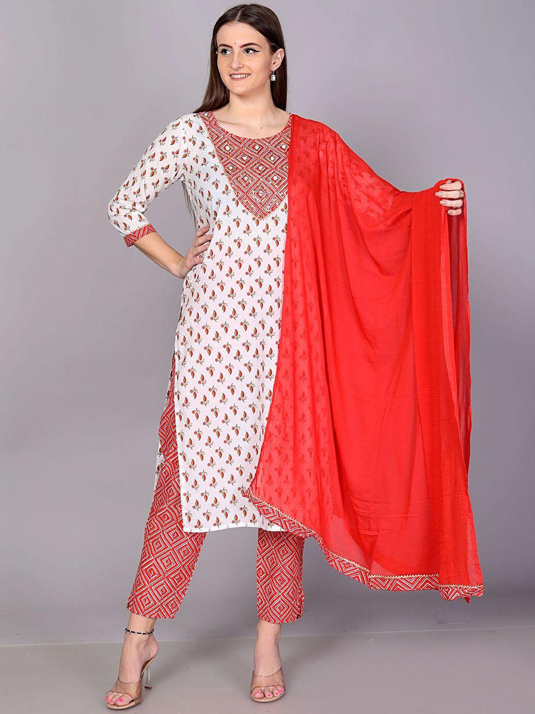 jc4u ethnic motifs printed sequinned pure cotton kurta with trousers & dupatta