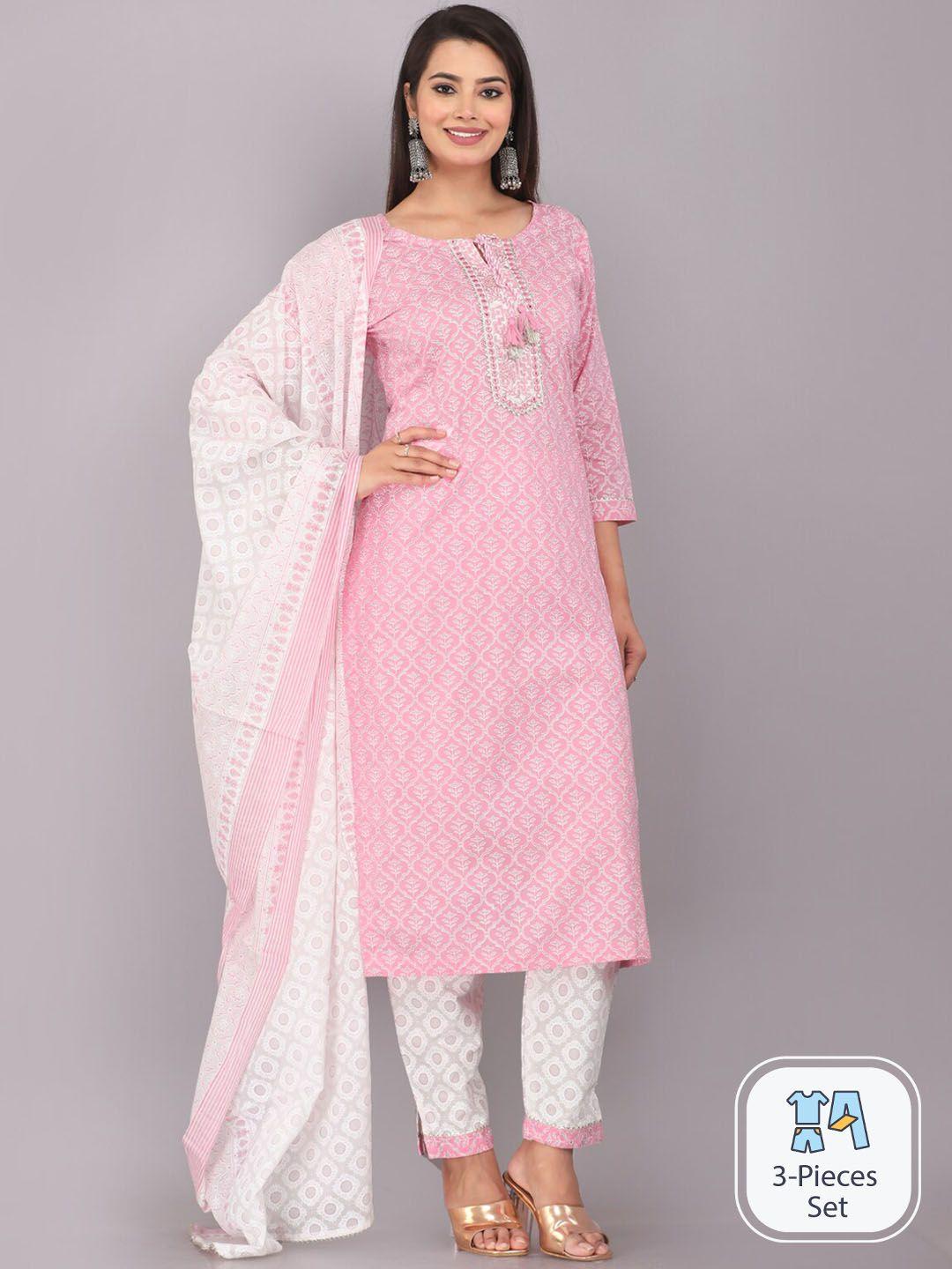 jc4u floral printed kurta & trousers with dupatta