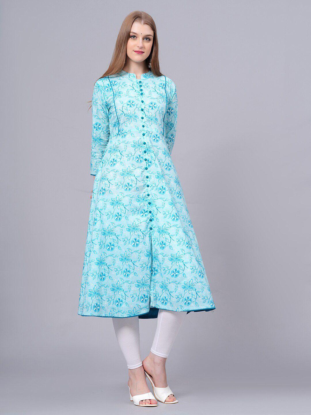 jc4u floral printed mandarin collar a-line kurta