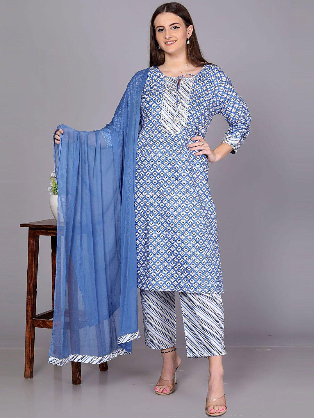 jc4u floral printed pure cotton straight kurta with trousers & with dupatta