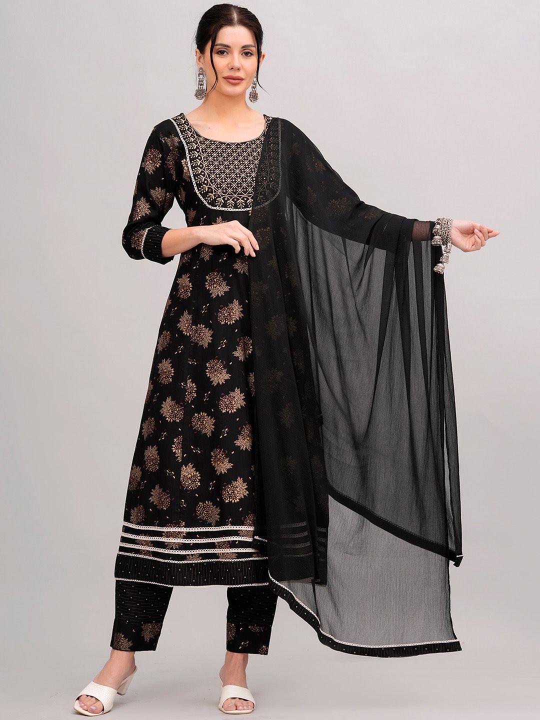 jc4u floral printed regular gotta patti a-line kurta with trousers & dupatta