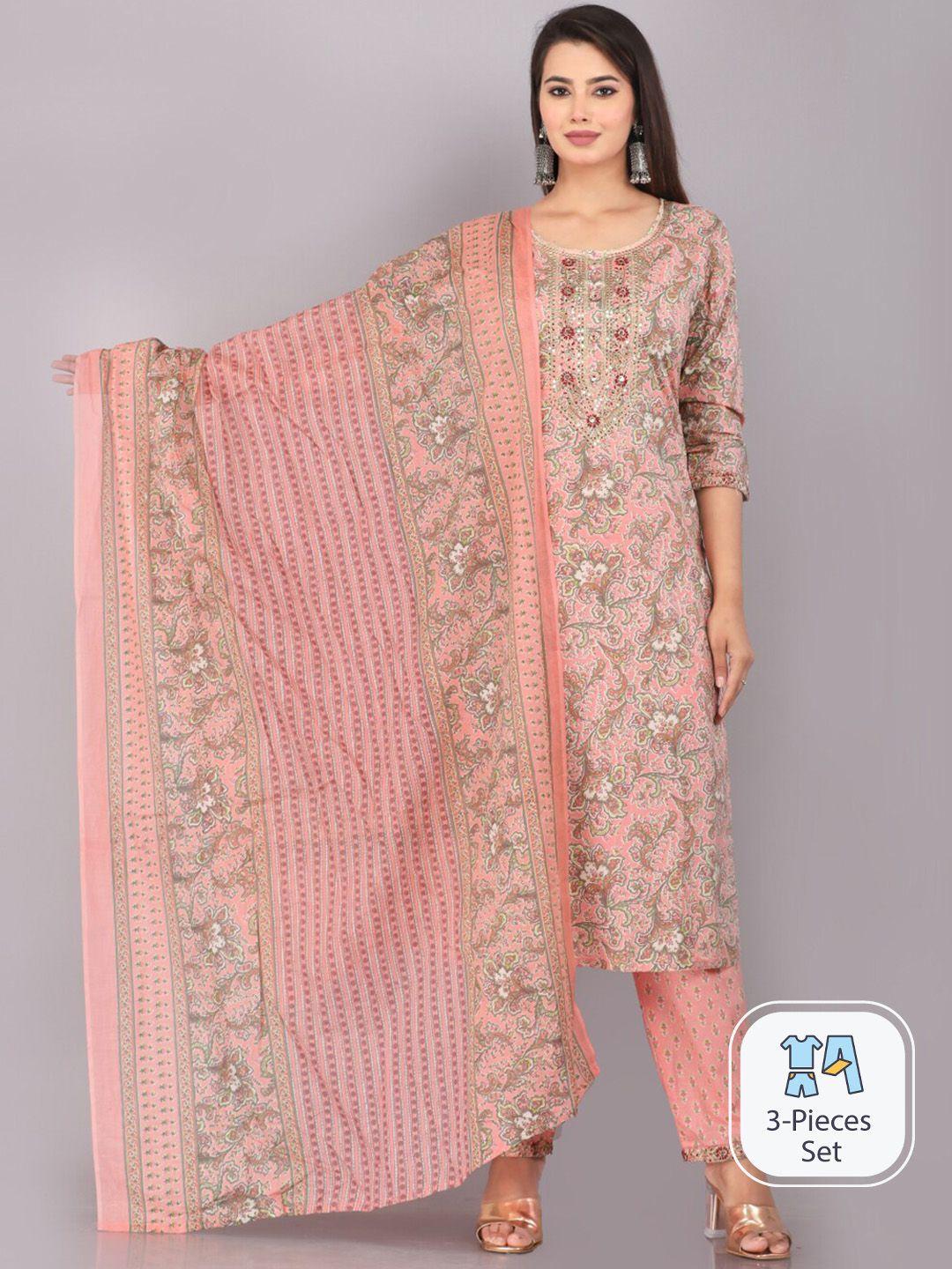 jc4u floral printed straight kurta with trousers & with dupatta