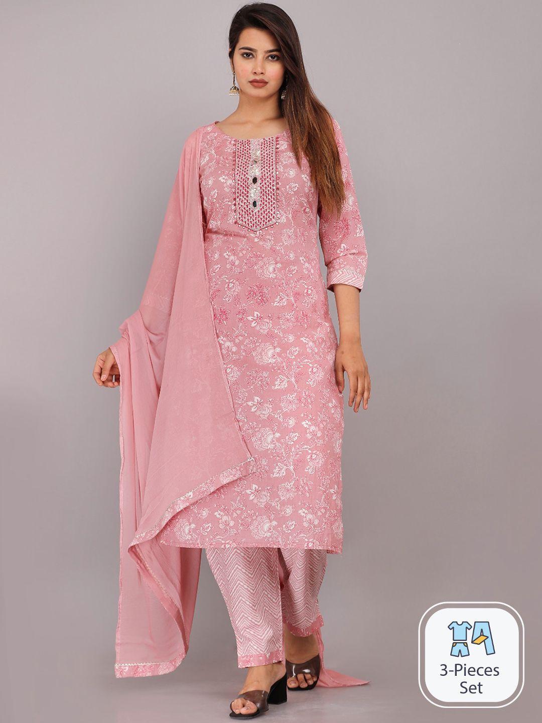 jc4u floral printed straight kurta with trousers & with dupatta