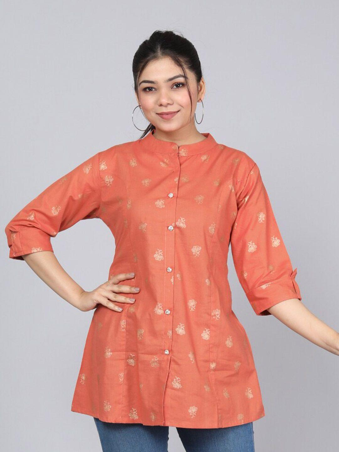 jc4u orange floral print mandarin collar peplum top