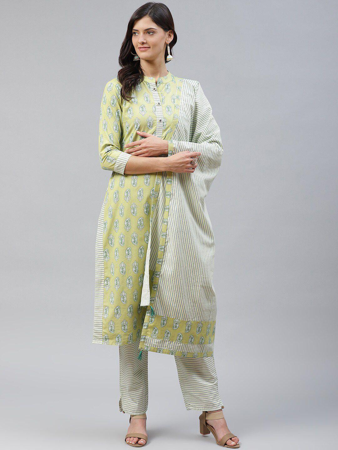 jc4u paisley printed regular pure cotton kurta with trousers & dupatta