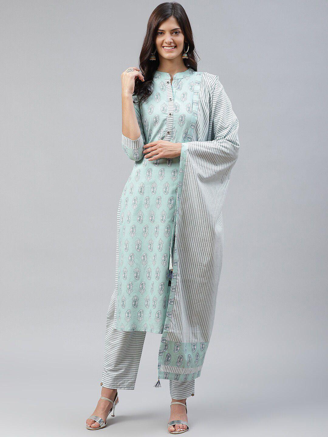 jc4u paisley printed regular pure cotton straight kurta & trousers with dupatta