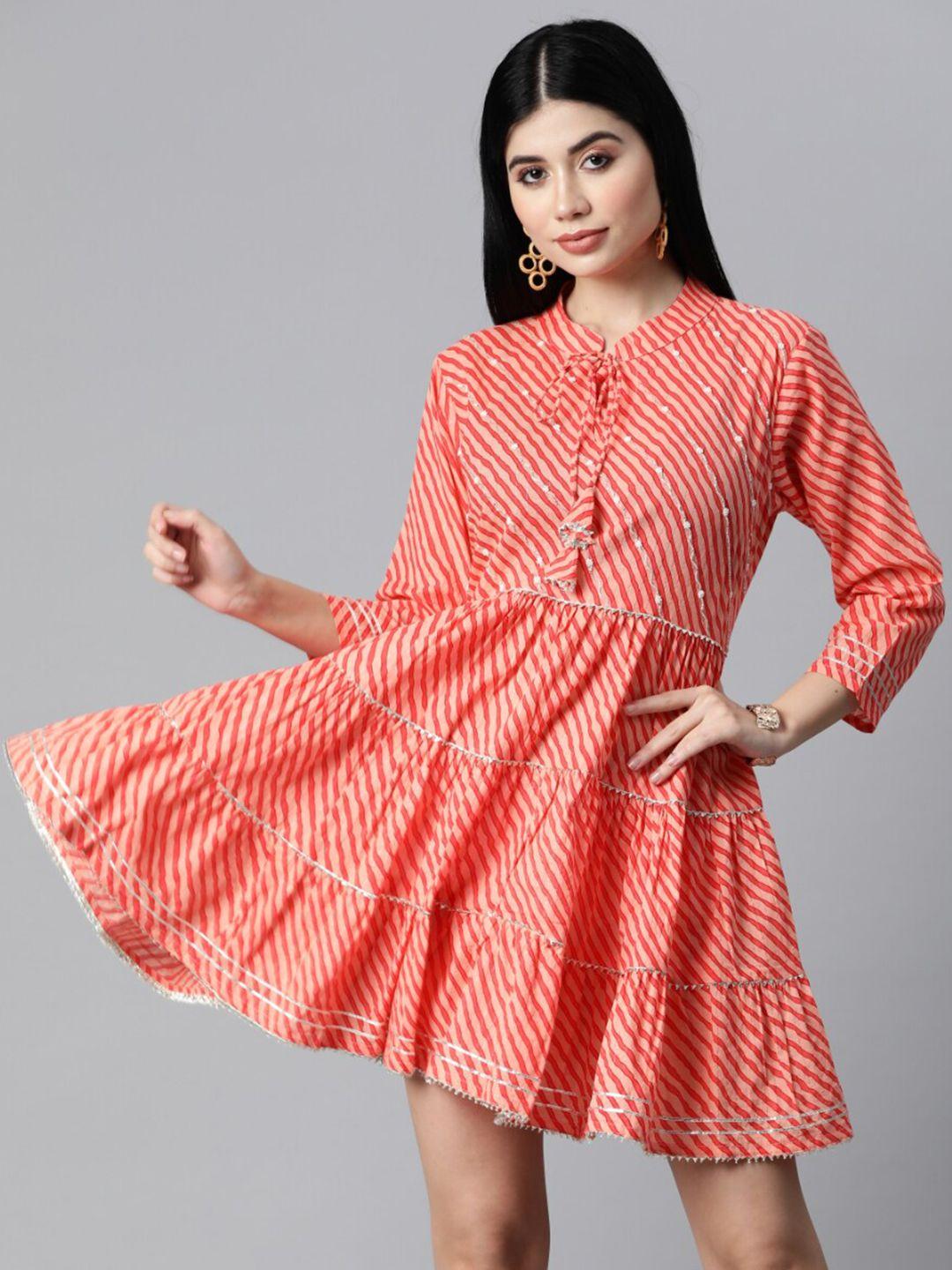 jc4u striped cotton fit & flare dress