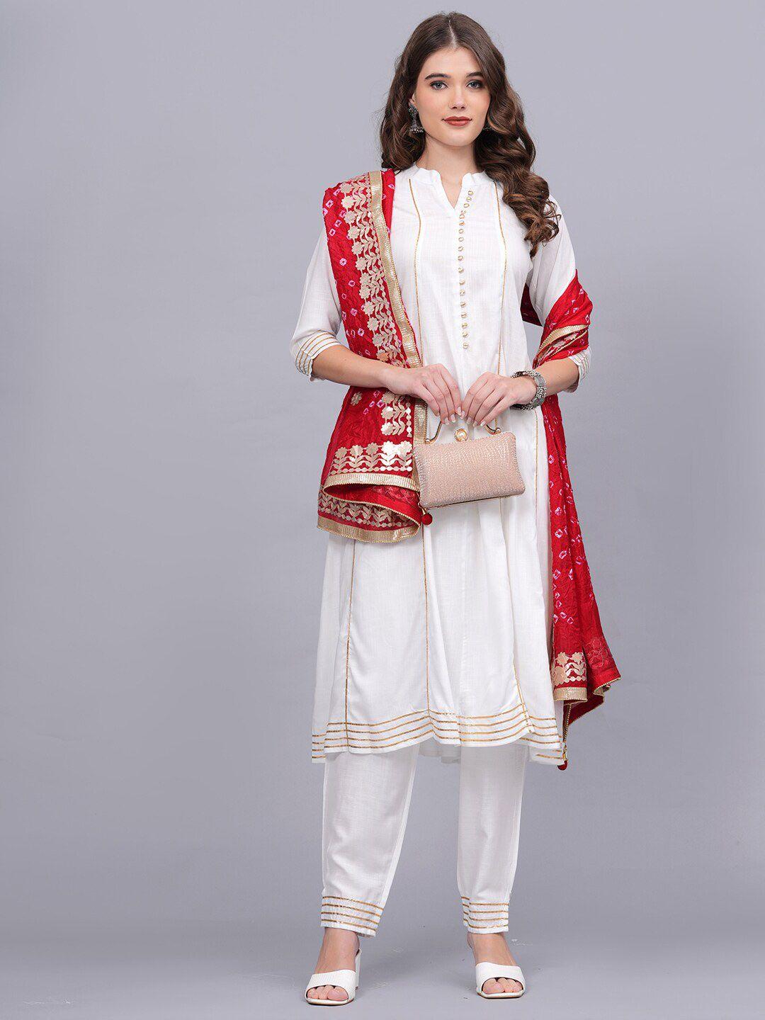 jc4u women white embroidered regular kurta with trousers & with dupatta