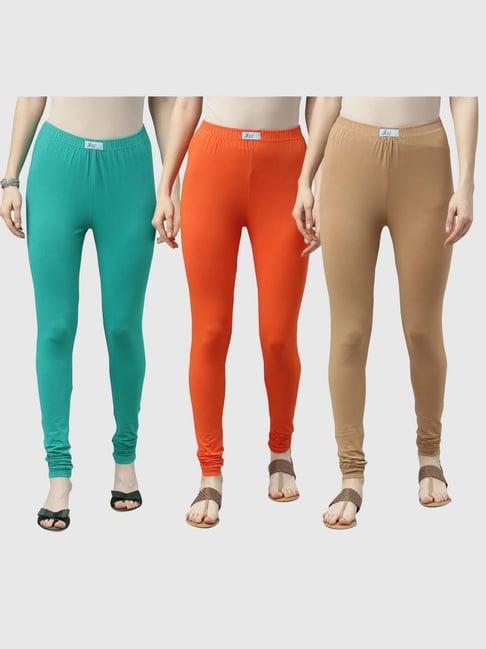 jcss beige & orange cotton leggings - pack of 3