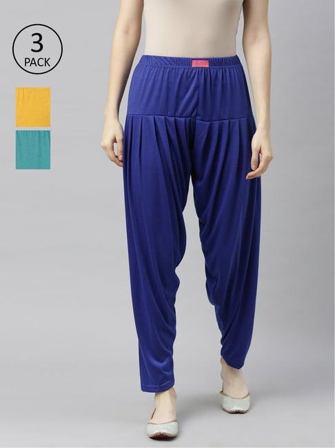 jcss blue & mustard patiala pants - pack of 3