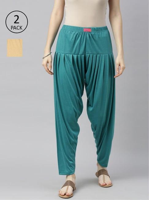 jcss green & beige patiala pants - pack of 2