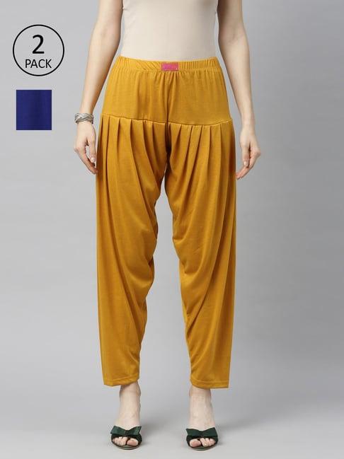 jcss mustard & blue patiala pants - pack of 2