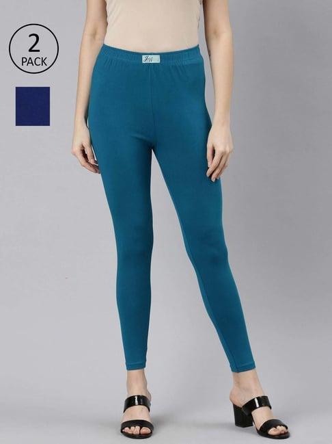 jcss teal blue & navy cotton leggings - pack of 2