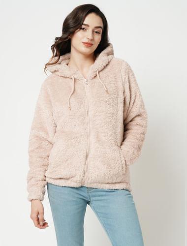 jdy by only beige zip-front hooded jacket