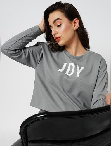 jdy by only grey logo text sweatshirt