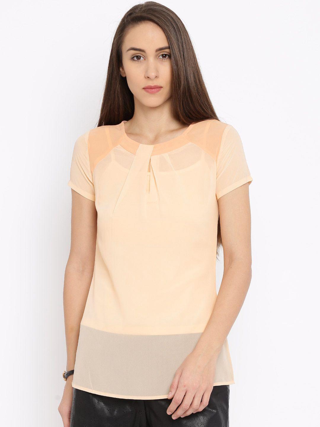 jealous 21 women peach coloured solid sheer top & matching inner