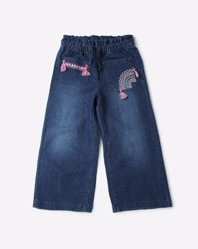 jeans with embroidered patch pockets