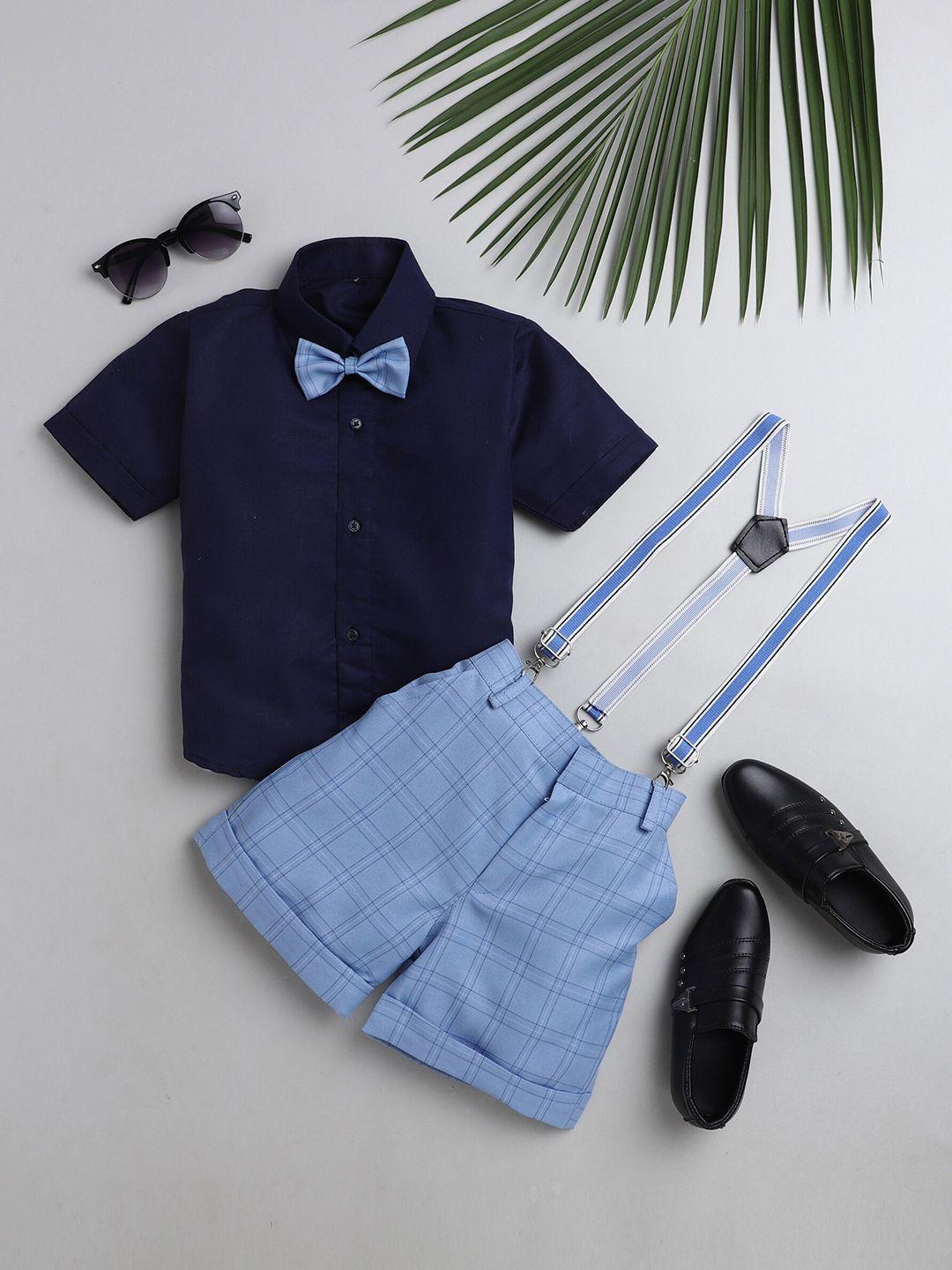 jeetethnics boys blue & navy blue shirt & shorts with suspenders