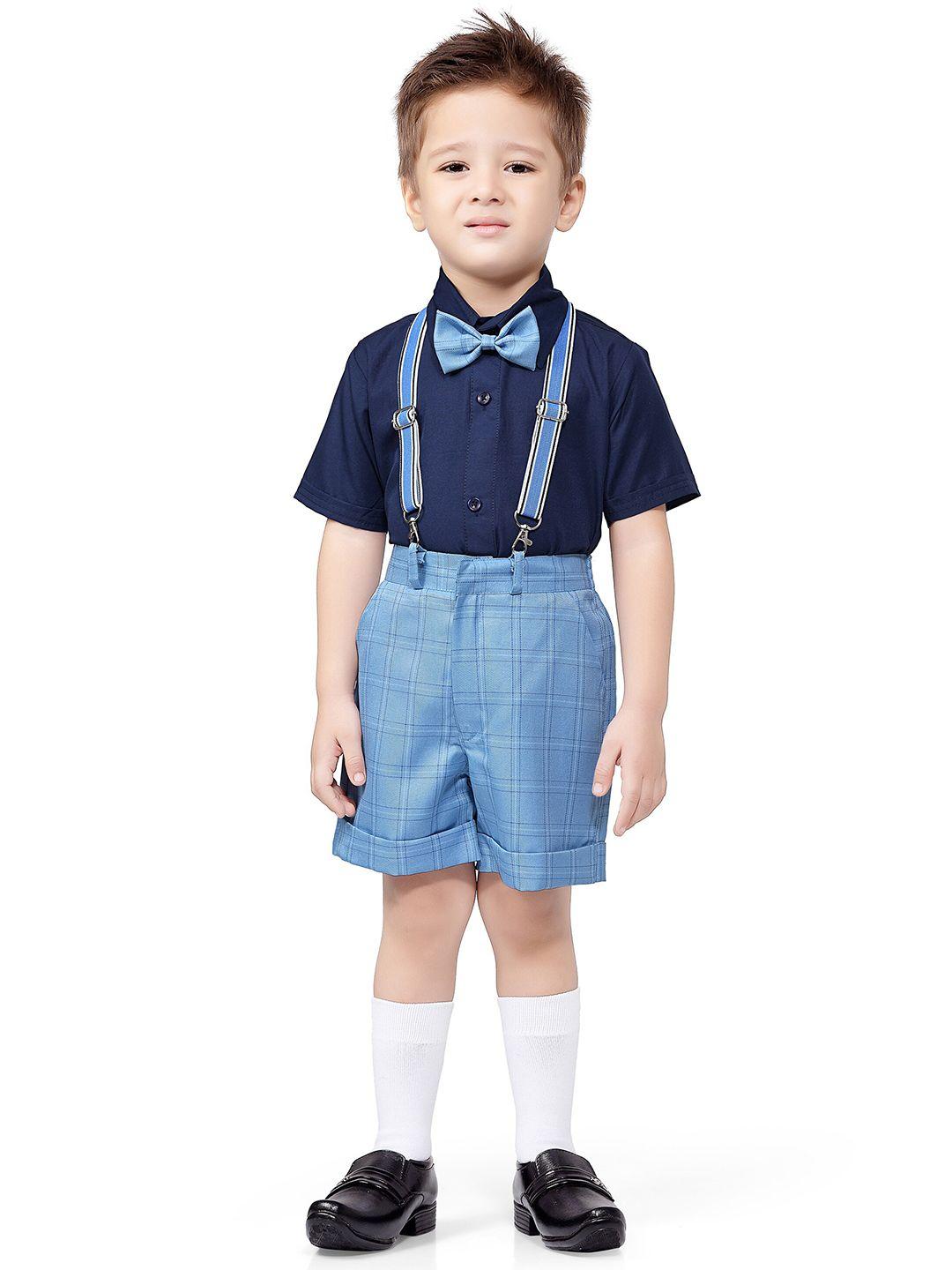 jeetethnics-boys-blue-&-navy-blue-shirt-with-checked-shorts-with-suspender-&-bow-set