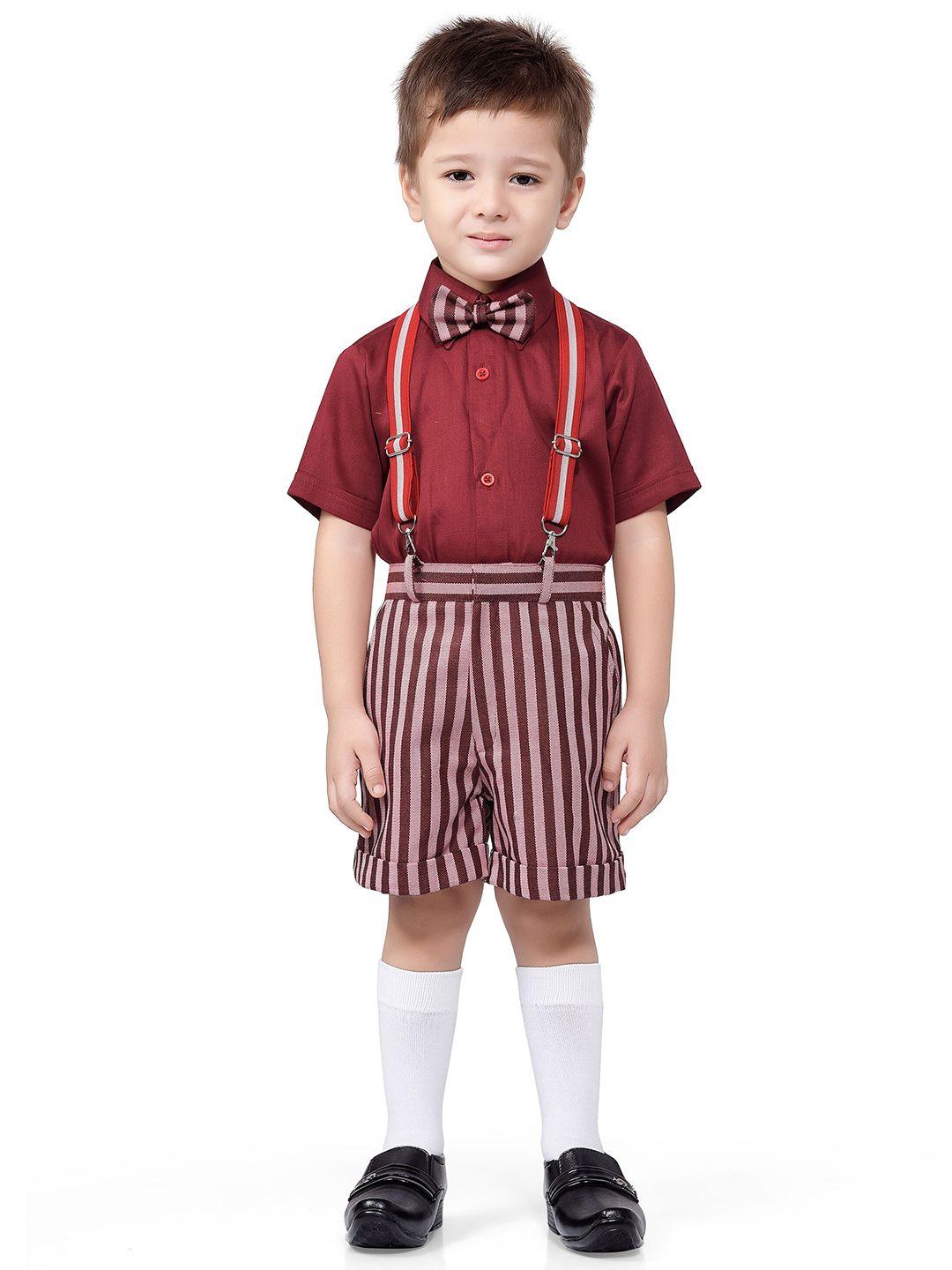 jeetethnics boys maroon & pink shirt with striped shorts with suspender & bow set