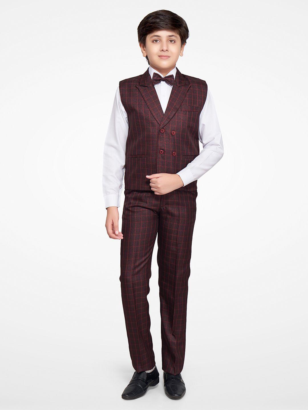jeetethnics boys maroon & red checked shirt with trousers