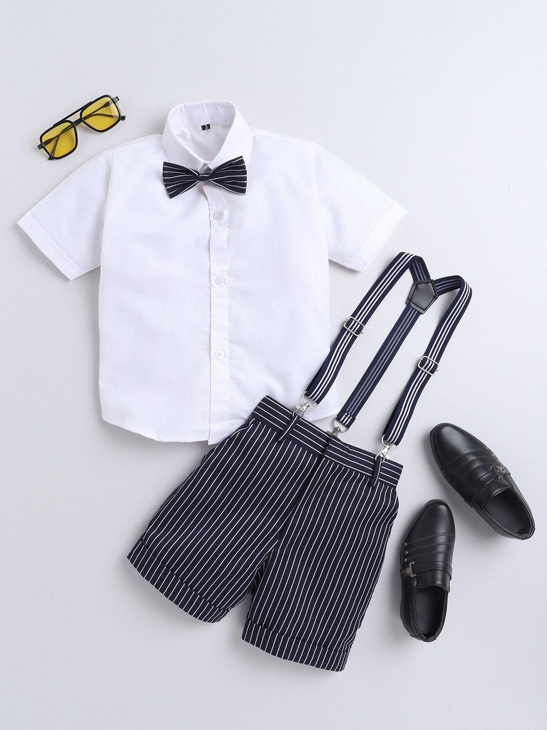 jeetethnics boys navy blue & white shirt & shorts with suspenders